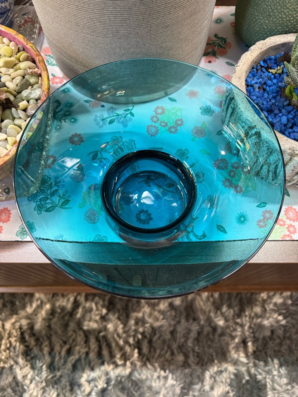 Handblown Teal Glass Decorative Bowl by